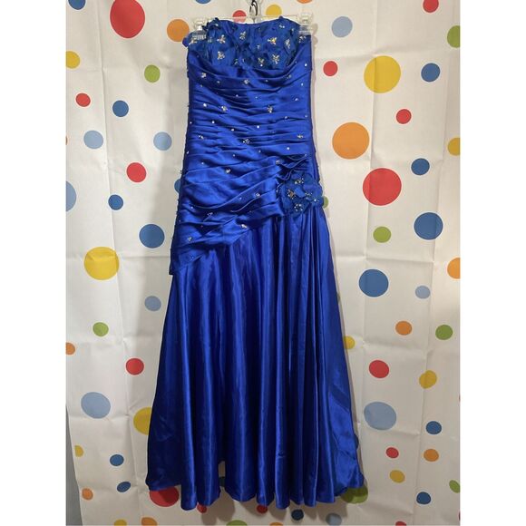 Mori Lee Madeline Gardner Size 5/6 Designer Formal Dress Strapless Blue Sequin A - Picture 11 of 16
